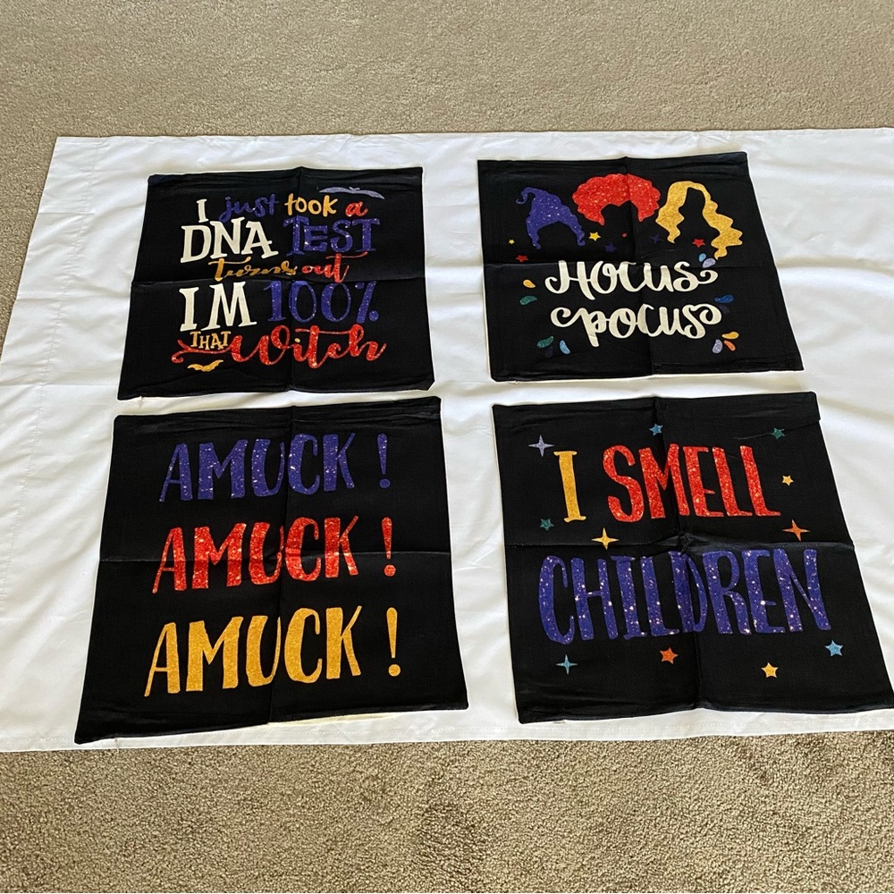Hocus Pocus Fall 16” x 16” Decorative Pillow Covers.  Set of 4.  New